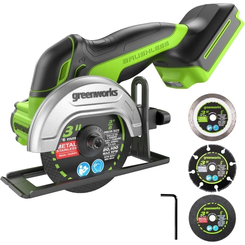 Угловая мини-шлифмашина аккумуляторная GreenWorks GD24UCS, 24В, б/щет., 20000 об/мин, 76 мм, рез 18 мм, без АКБ и ЗУ 3402007