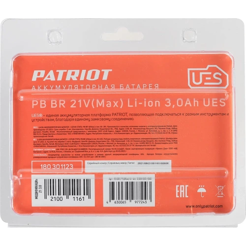 Батарея аккумуляторная PB BR 21V(Max) Li-ion UES 3.0 Ah, тонкая зарядка Patriot 180301123 фото 9