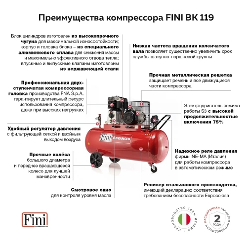 Поршневой компрессор с вертикальным ресивером FINI BK-119-270V-7.5 100534880 фото 3