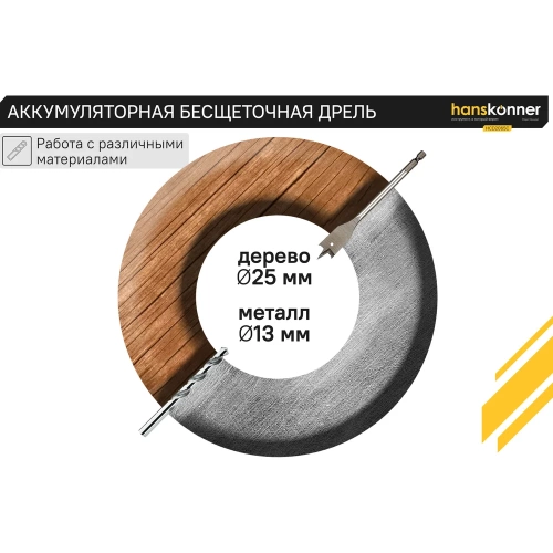 Аккумуляторная дрель Hanskonner б/щ 1BatterySystem HCD2065C фото 8