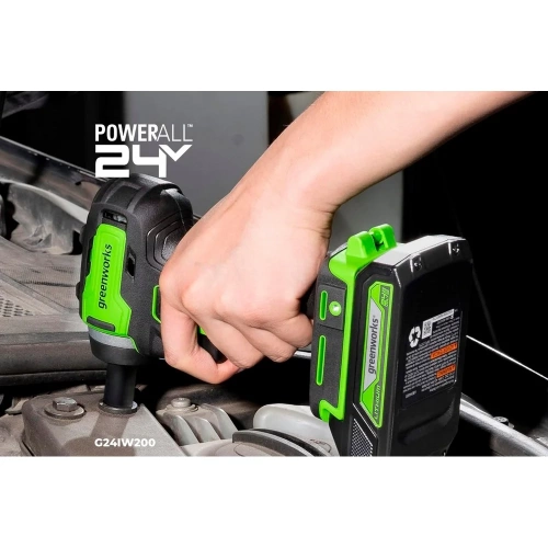 Гайковерт ударный GreenWorks G24IW200, 24V, б/щет, 0-2400об/мин, 3200уд/мин, 3/8'', 200Нм, 1x2Ач, ЗУ, коробка 3803607VUA фото 9