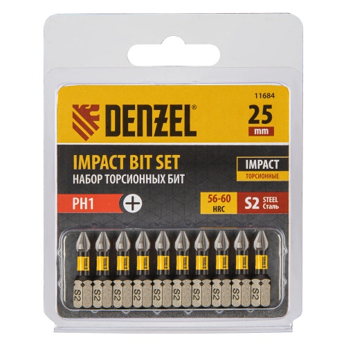 Бита IMPACT, PH1x25 мм, лазерная обработка шлица, сталь S2, 10 шт., Е 6,3 Denzel фото 4