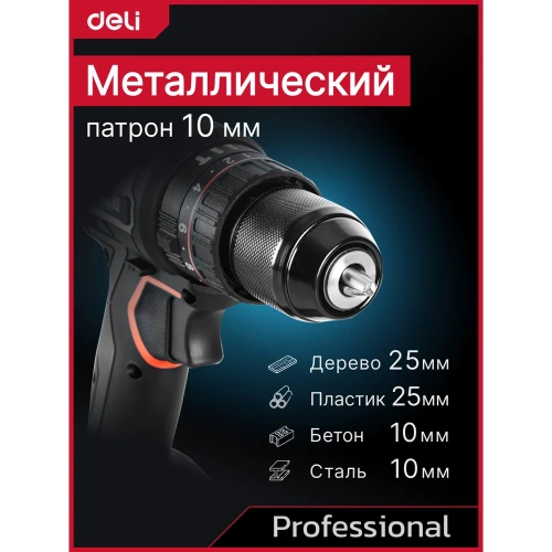 Дрель-шуруповерт аккумуляторная ударная DELI DE-CZ20-2D2 2 акб, 20В х 2Ач, ЗУ, 10мм, 50Нм, сумка 164330 фото 9