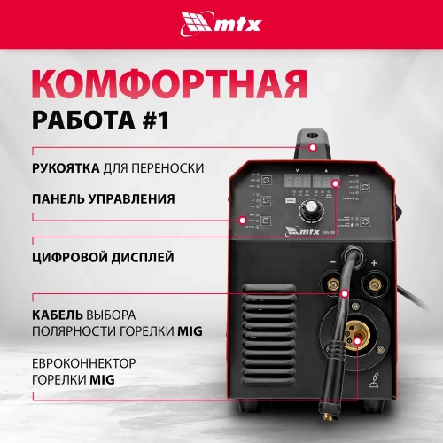 Инверторный полуавтомат сварки MTX MIG-200S 200 А, катушка 5 кг MTX 94303 фото 4