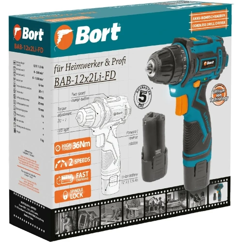 Аккумуляторная дрель-шуруповерт BORT BAB-12x2Li-FD 93413151 фото 8
