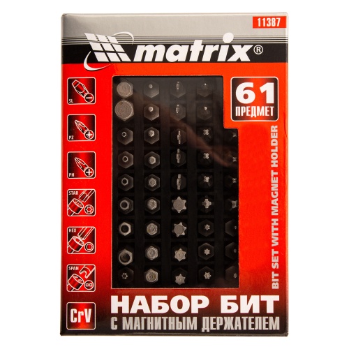 Набор бит с магнитным держателем, CrV, 61 шт. Matrix фото 5