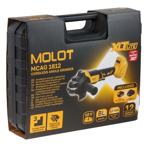 Шлифмашина угловая аккумуляторная MOLOT MCAG 1812 XLT Lite SET 2318032 фото 10