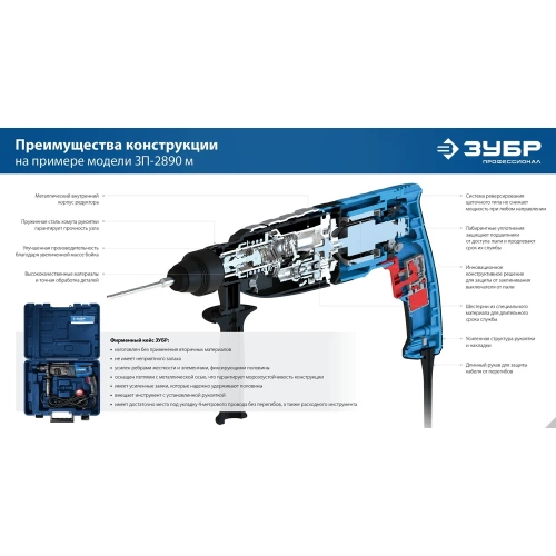 Перфоратор ЗУБР Профессионал SDS Plus 28 мм, 900 Вт, мет. корпус ЗП-2890 м фото 11