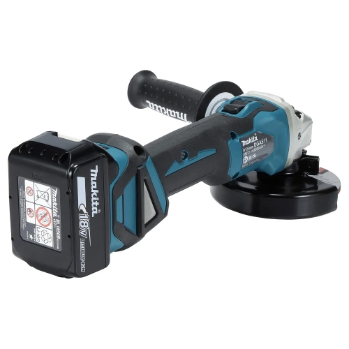Аккумуляторная угловая шлифмашина Makita бесщеточная, 125 мм, 18 В, Li-ion, 3000-8500 об\мин, 2.3 кг, кейс, аккум. 1x5.0 Ач, быстрое ЗУ, плавный пуск, anti-restart, защита от обр. уд. DGA511RT фото 7