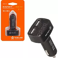 Вольтметр Airline + 2USB 3.1A в прикуриватель AVM-D-02