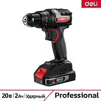 Дрель-шуруповерт аккумуляторная ударная DELI DE-CZ20-2D2 2 акб, 20В х 2Ач, ЗУ, 10мм, 50Нм, сумка 164330