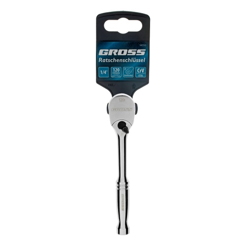 Ключ-трещотка 1/4", CrV, 120 зубьев, цельнометаллический, хром Gross фото 8