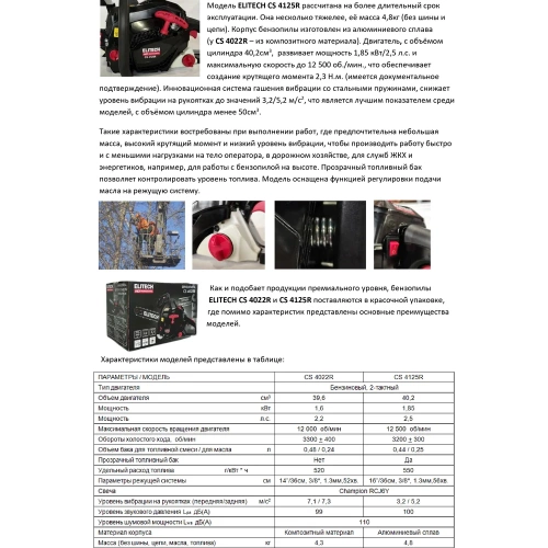 Пила цепная бензиновая Elitech CS 4125R (E1611.005.00) HD 204813 фото 5