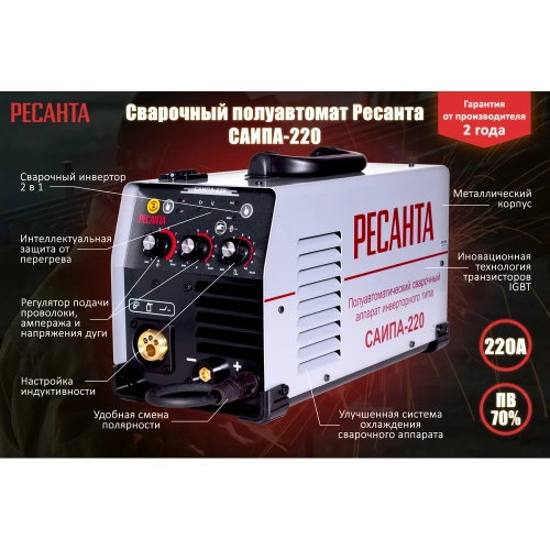 Сварочный полуавтомат Ресанта САИПА-220 MIG 6в1 65/10 фото 3