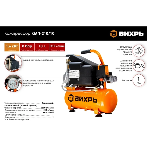 Компрессор Вихрь КМП-210/10 74/3/1 фото 3