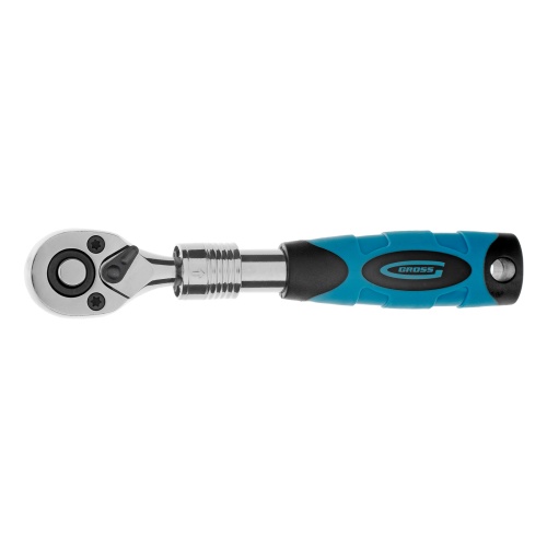 Ключ-трещотка телескопический 1/4", 150-200 мм, CrV, 72 зуба, с быстрым сбросом, хром Gross фото 3