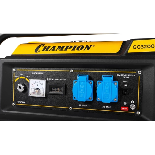 Генератор Champion GG3200EW (3,2/3,5кВт OHV 7,5лс 15л 48кг эл.старт колеса) фото 4