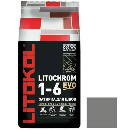 Затирка цементная для швов Litokol Litochrom 1-6 Evo LE.110 стальная серая 25 кг