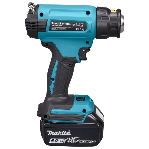 Аккумуляторный тепловой пистолет-фен Makita LXT 18В, 550 град, 2 скорости,6 режимов, кейс MakPac ,насадки 5.0Ач х1,з/у DHG181RT1J фото 6