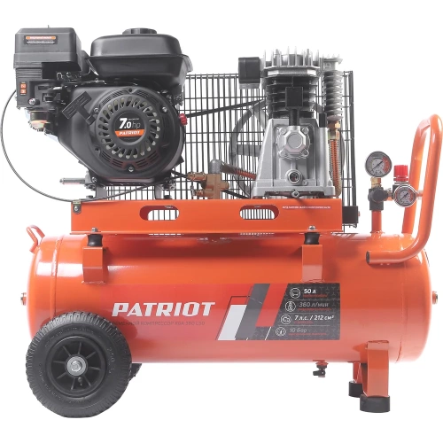 Компрессор бензиновый Patriot KGA 360 L50 - 360 л/мин, 10 бар, 50 л, 7 лс, быстросъем и «елочка» с вентилем 525102405