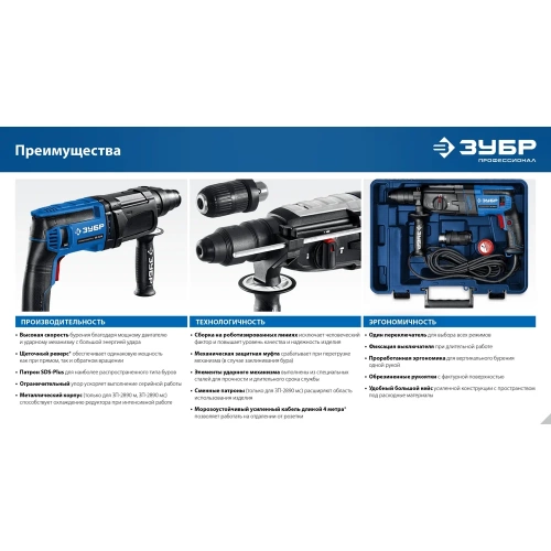 Перфоратор ЗУБР Профессионал SDS Plus 26 мм, 850 Вт ЗП-2680 фото 8