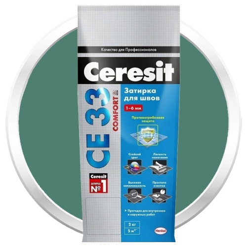 Затирка цементная для узких швов Ceresit СЕ33 Comfort зеленая 2 кг