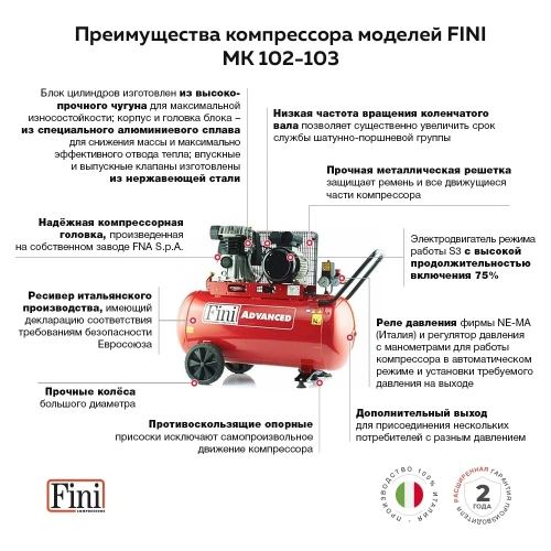 Электрокомпрессор Fini MK 102-50-2M 52760 100052760 фото 3
