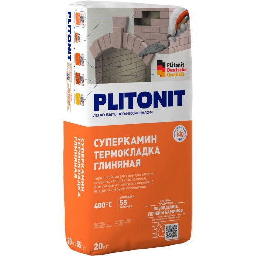 Раствор термостойкий Plitonit Суперкамин Термокладка Глиняная 20 кг