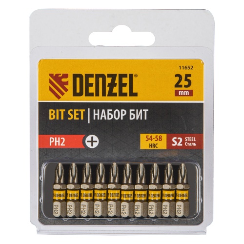Бита PH2х25, сталь S2, шестигранный профиль, 10 шт. Е 6,3 Denzel фото 2