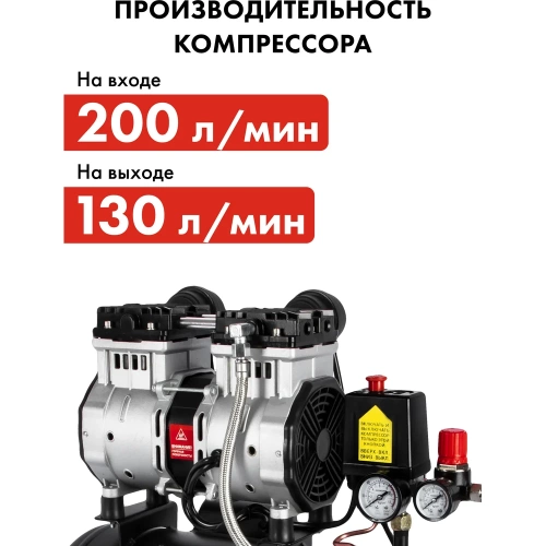Безмасляный поршневой компрессор QUATTRO ELEMENTI PACIFIC 24-200 200 л/мин, 24л, 1,2 л.с, 8 бар 915-335 фото 11