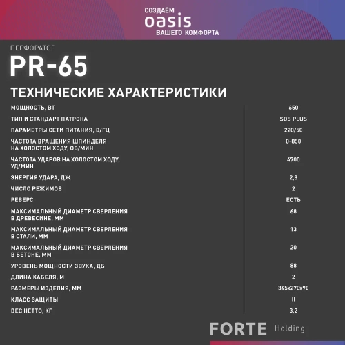 Электрический перфоратор OASIS PR-65 фото 10