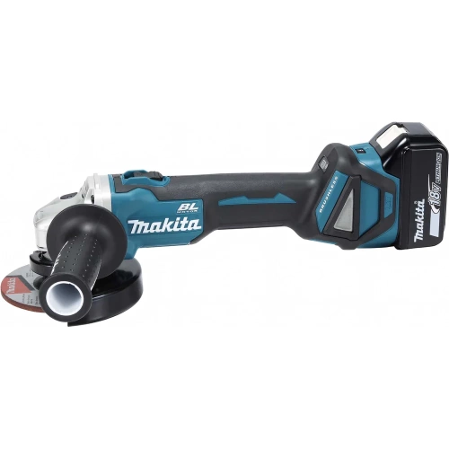 Аккумуляторная угловая шлифмашина Makita бесщеточная, 125 мм, 18 В, Li-ion, 3000-8500 об\мин, 2.3 кг, кейс, аккум. 1x5.0 Ач, быстрое ЗУ, плавный пуск, anti-restart, защита от обр. уд. DGA511RT