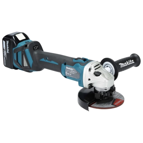 Аккумуляторная угловая шлифмашина Makita бесщеточная, 125 мм, 18 В, Li-ion, 3000-8500 об\мин, 2.3 кг, кейс, аккум. 1x5.0 Ач, быстрое ЗУ, плавный пуск, anti-restart, защита от обр. уд. DGA511RT фото 8