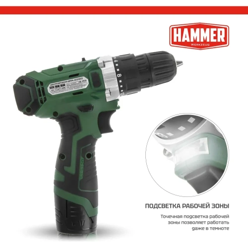 Аккумуляторная дрель-шуруповерт Hammer Flex 12 В, 1x1.5 Ач, Li-ION, 10 мм, 0-350/0-1400 об/мин, 26 Нм ACD12CS 645151 фото 4