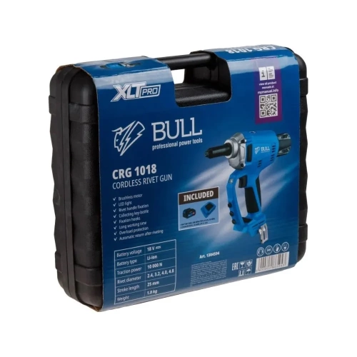 Аккумуляторный заклепочный пистолет BULL CRG 1018 в чемодане XLTpro, бесщеточный, 25 мм, 10000 Н, 1x4 А*ч 1304594 фото 7
