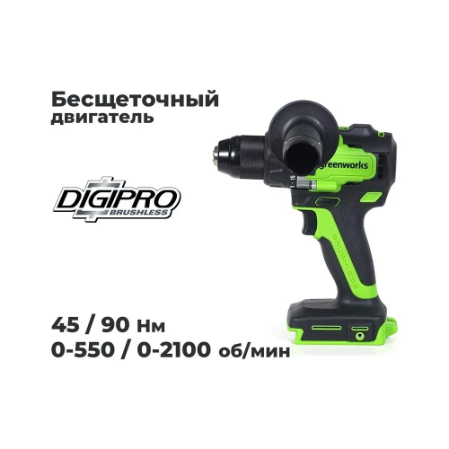 Дрель-шуруповерт GreenWorks GD24DD90, 24V, б/щет, 0-550/0-2100об/мин, 45/90Нм, 1x4Ач, ЗУ, коробка 3707507VUB фото 3