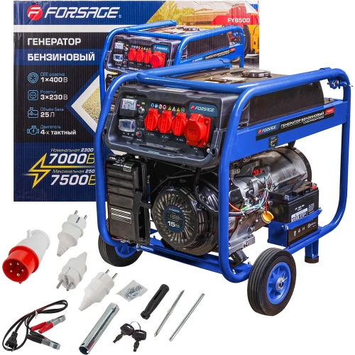 Генератор автономный бензиновый Forsage 2300/7000Вт ном., 3 роз. 220В~50Гц+роз.400В, двиг.15л.с., бак для бензина 25л, бензин АИ-92, время раб. 8ч, шум 97дБ F-FY8500(57992) фото 9