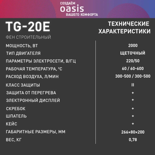 Строительный фен OASIS TG-20E фото 8