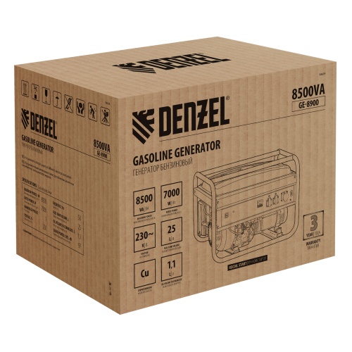 Генератор бензиновый GE 8900, 8.5 кВт, 220 В/50 Гц, 25 л, ручной старт Denzel фото 5