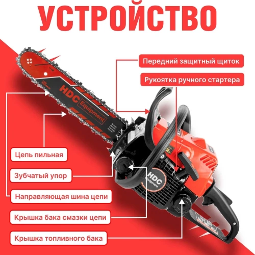 Бензопила HDC HD-C180 шина 35 см (14), 3/8 LP, 1.3 мм, 50 зв.HD6210-2 фото 9