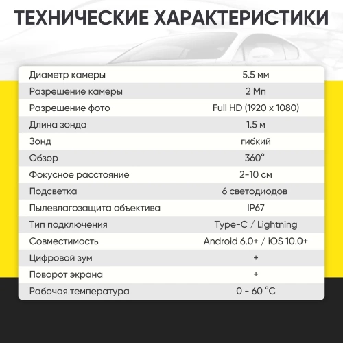Видеоэндоскоп управляемый USB iCarTool 2Мп, 1920x1080, 1.5м, 5.5мм, 360° IC-V201 фото 10