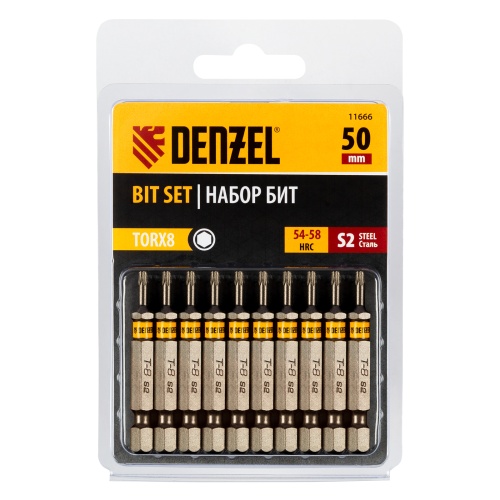 Бита TX 8х50, сталь S2, шестигранный профиль, 10 шт. Е 6,3 Denzel фото 3