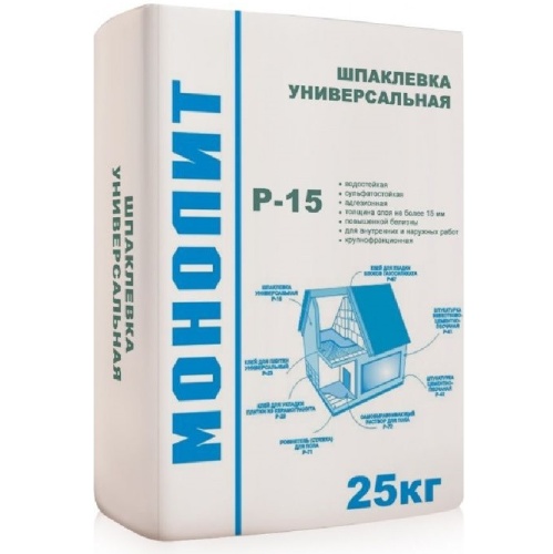 Шпатлевка цементная Монолит Р-15 белая 25 кг