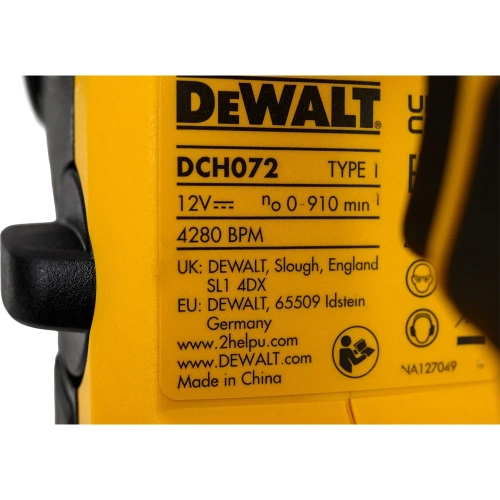 Аккумуляторный перфоратор DEWALT DCH072NT, 12 В, 1.2 Дж, 4280 уд/мин, без АКБ и ЗУ, в кейсе DCH072NT-QW фото 8