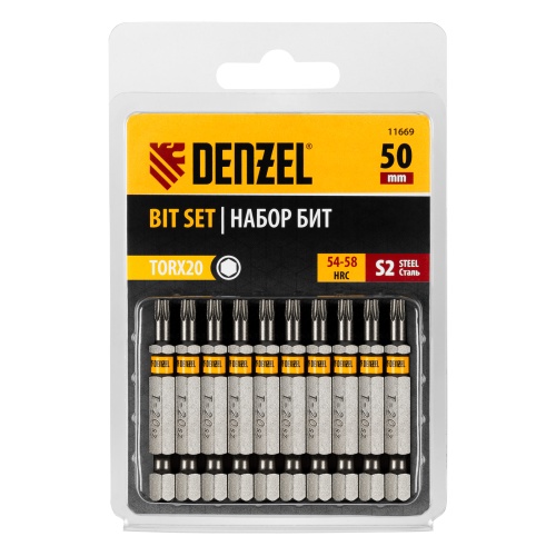 Бита TX 20х50, сталь S2, шестигранный профиль, 10 шт. Е 6,3 Denzel фото 3