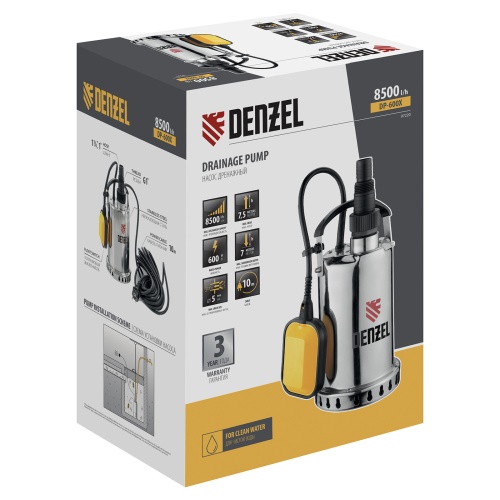 Дренажный насос DP600X, 600 Вт, подъем 7.5 м, 8500 л/ч Denzel фото 9