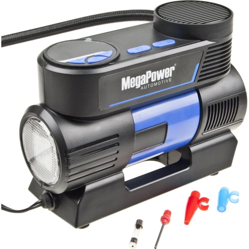 Поршневой компрессор MEGAPOWER 150PSI 20 л/мин, цифровой манометр, автоматический фиксатор давления, 12A, 12V, с LED-фонарём M-53017 фото 3