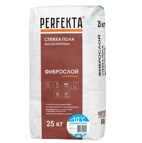 Стяжка пола Perfekta Фиброслой толстослойная зимняя серия 25 кг