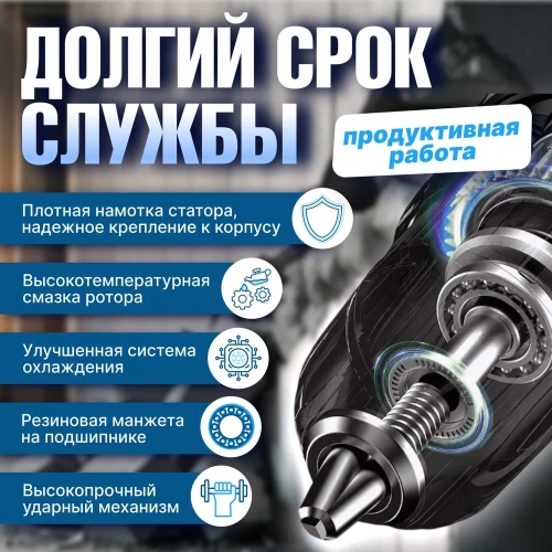 Перфоратор BULL BH 4002 в чемодане 1250 Вт, 2-9 Дж, 40 мм, 3 реж. + 1 зуб., 1 сверло, SDS-max, регулировка оборотов 1333484 фото 4