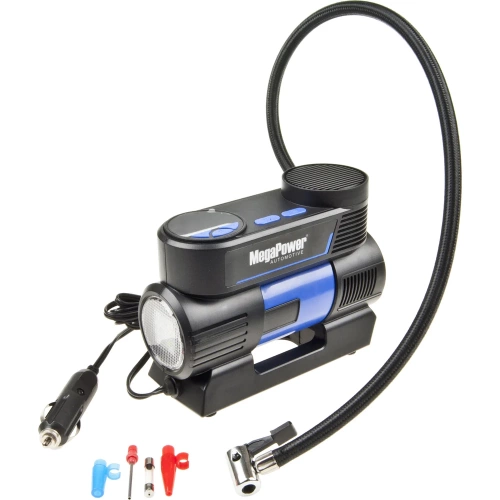 Поршневой компрессор MEGAPOWER 150PSI 20 л/мин, цифровой манометр, автоматический фиксатор давления, 12A, 12V, с LED-фонарём M-53017 фото 4